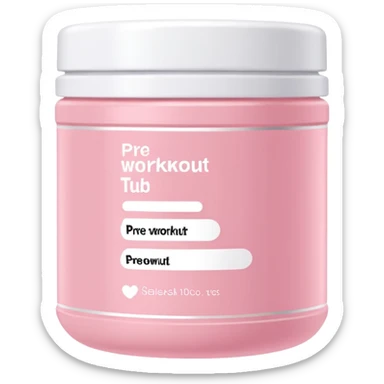 Pastel pink pre-workout tub with sleek white text, minimal background sticker