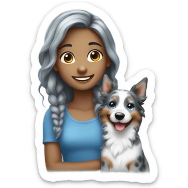 smiling girl with blue Merle sticker