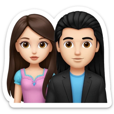 a pretty fair bratz girl with long brown hair and white bratz man with black hair sticker