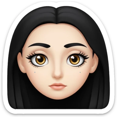 Eye black and big, eyelashes long, eyebrows black, skin white, and so beautiful hair long and black sticker