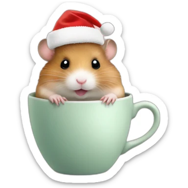 hamster with a christmas hat and a hot chocolate sticker