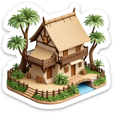 Isometric exterior Walt Disney World Animal Kingdom safari resort, dollhouse style 3D realistic  sticker