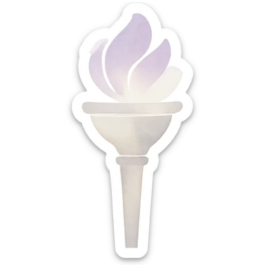 a violet torch inspired by NYU, with a glowing flame and elegant details, watercolor art style sticker