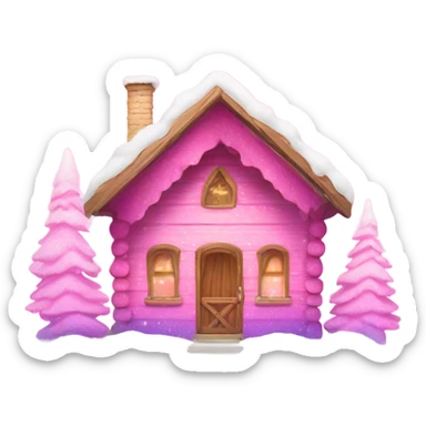 Pink ombre snow cabin with glitter  sticker