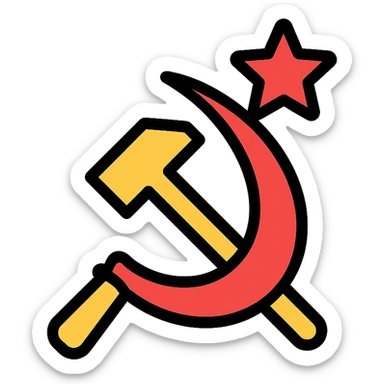 communist symbol, flat and clean, lineal color icon with black outlines sticker