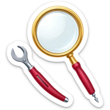Jewelry art icon. A ring with a golden ruby through magnifying glass and pliers. Minimalistic style, clean lines, transparent background. sticker