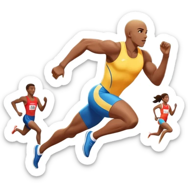 An icon featuring The background showcases a vibrant stadium with cheering fans, bright lights, and a clear sky. an athlete sprinting on a track, with powerful strides and determination. The athlete's motion is dynamic, emphasizing speed and competition. sticker