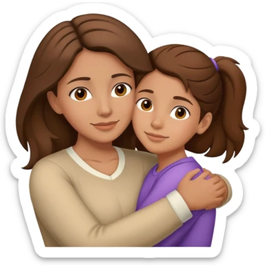 Hispanic mother and teen daughter brown hair hugging sticker