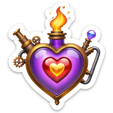 steampunk heart with magic red, violet, orange and yellow potions flying  sticker