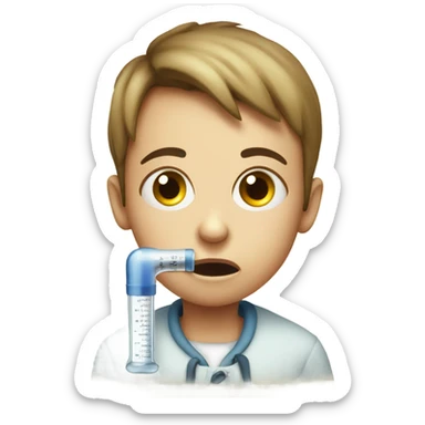 Sick child with thermometer in his mouth sticker