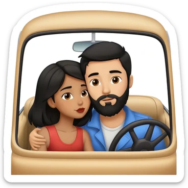 brown girl with black hair kissing boy with black  hair  and beard in  car sticker