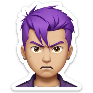 asian man with purple hair, punk style, angry sticker