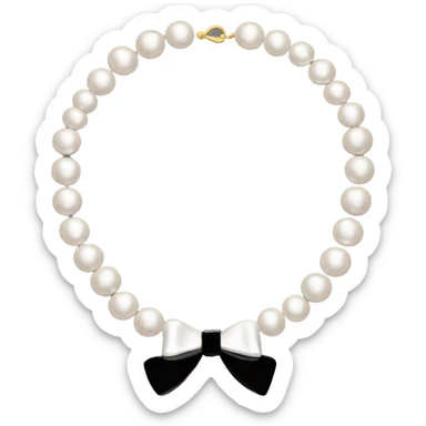 Pearl necklace black bow sticker