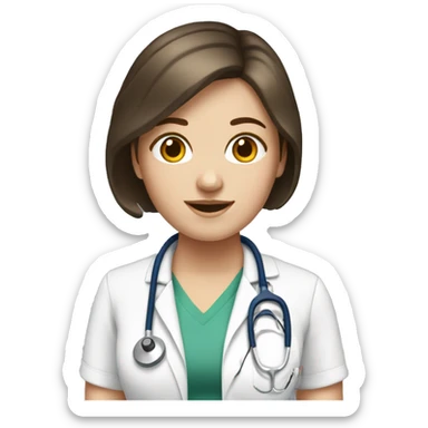 White girl with brunette short hair with stethoscope sticker