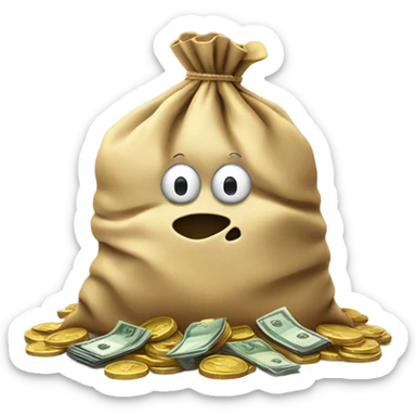 A bag of money with coins spilling out, symbolizing losses. sticker