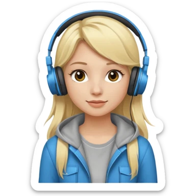 Blonde girl vibing to her music, clothes: city style sticker