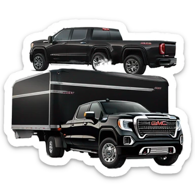 Black 2022 GMC sierra Denali with a gooseneck trailer carrying a razor sticker