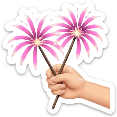 Hand holding pink fireworks in a stick sticker