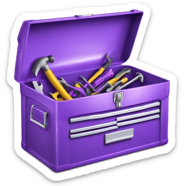 Realistic metallic purple tool box with top open and purple tools inside of it isolated.  sticker