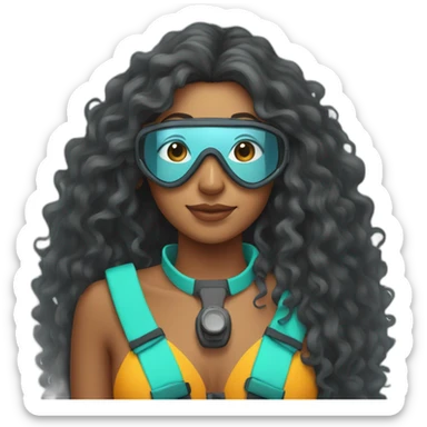 Indian woman with long curly hair in snorkeling equipment sticker