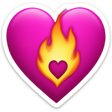 Magenta heart on fire sticker