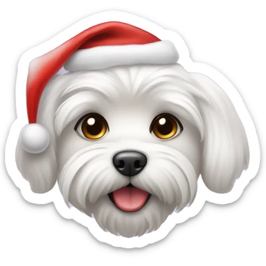 White Maltese dog with candy cane and santa hat sticker