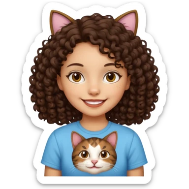 Kedi seven ,saçları koyu kahverengi ,kıvırcık saçlı kız sticker