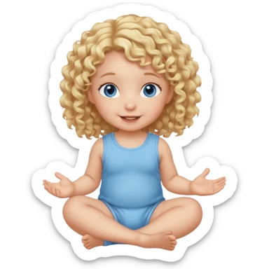 blonde curly hair blue eye baby girl sitting on the floor talking sticker