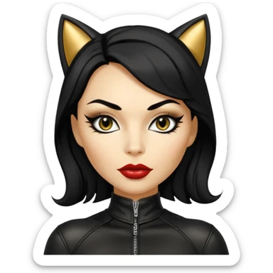 Cat woman goldish skin dark black eyes with black eyeliner dark hair big lips  sticker