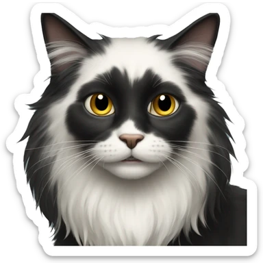 black cat domestic long-haired with half white mouth sticker