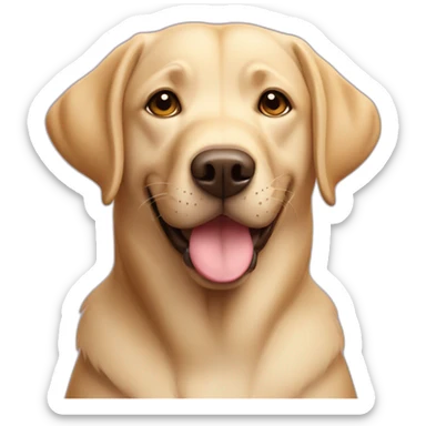 Labrador retriever with a smile shows a heart with its paws sticker