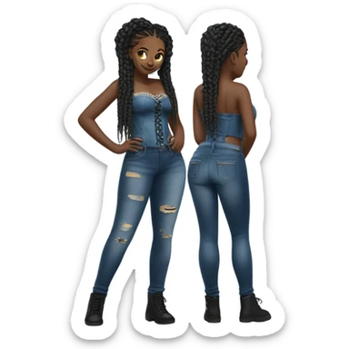 Black girl with braids posing full body jeans corset top sticker