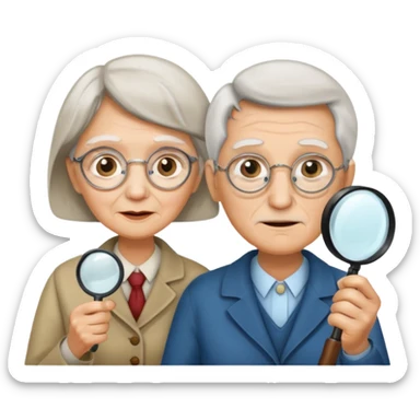 Explorer old woman Man with magnifying glass sticker