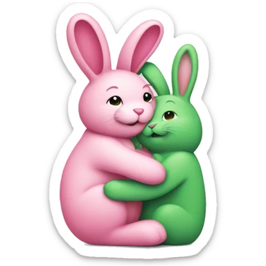 Green bunny hugging pink bunny sticker