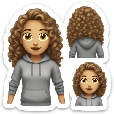 Girl with long brown curly hair and grey sweat-shirt  sticker