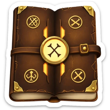 Spell Book – Old leather book with glowing runes and bookmarks sticker