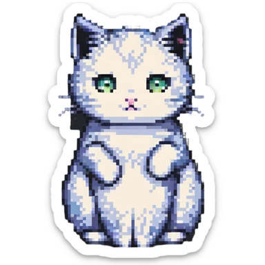 curled up pixel art cat, chibi proportions sticker