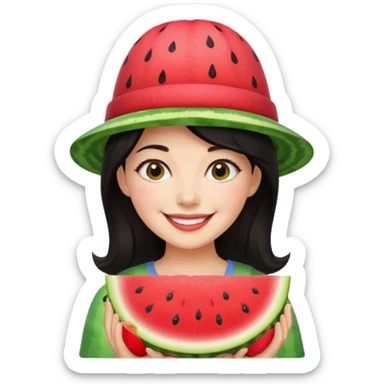 dark haired woman with watermelon hat sticker
