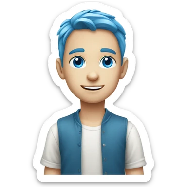 Young Caucasian boy with blue eyes and blue hair sticker