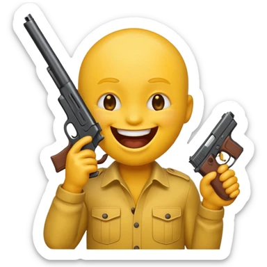 Laughing emoji with gun facing it  sticker