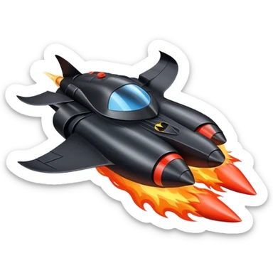 batmobile in rocket ship boom rocket at take-off in fire france sticker