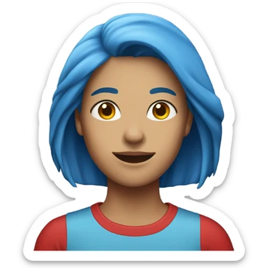 a woman with blue hair in red tshirt sticker