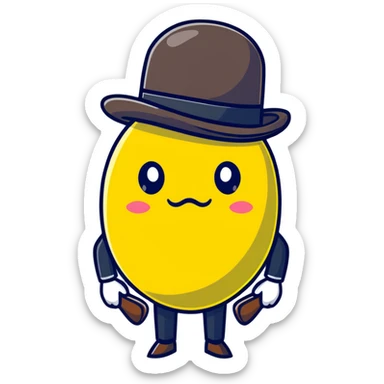 anime lemon character with monocle, necktie, and bowler hat sticker