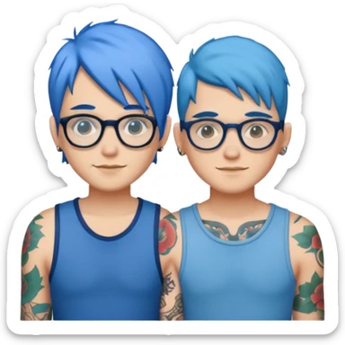 two friends with blue hair, glasses, and tattoos sticker