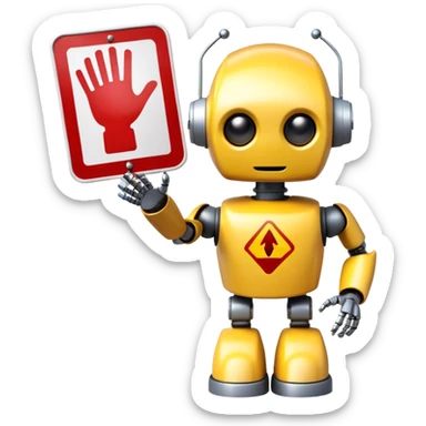 friendly robot with a helping hand and a warning sign representing an AI agent for reporting child abuse sticker