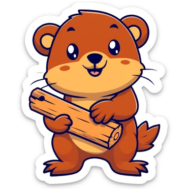 happy beaver with wood sticker