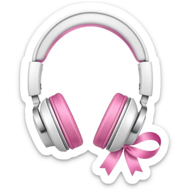 White headphones with pink ribbons on side sticker