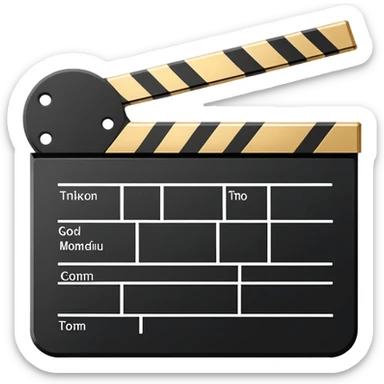 simplified film slate with gold top rectangle and white bottom rectangle, black diagonal line sticker