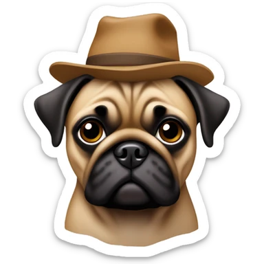 Brown pug mix with hat sticker