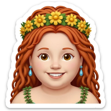 fat redhead woman with dreadlocks and floral tiara sticker